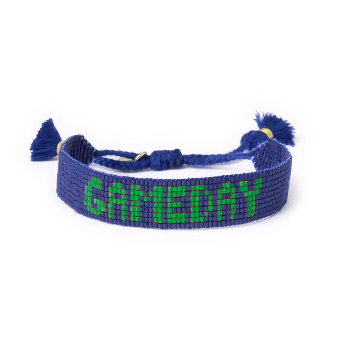 Game Day Adjustable Beaded Bracelet Blue + Green Sliding Knot