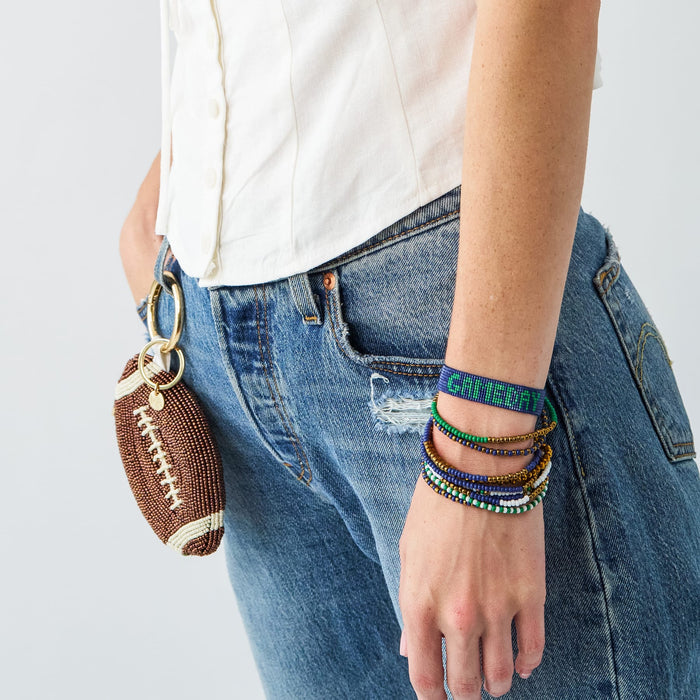 Game Day Adjustable Beaded Bracelet Blue + Green Sliding Knot