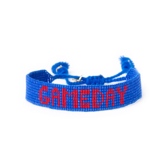 Game Day Adjustable Beaded Bracelet Blue + Red Sliding Knot