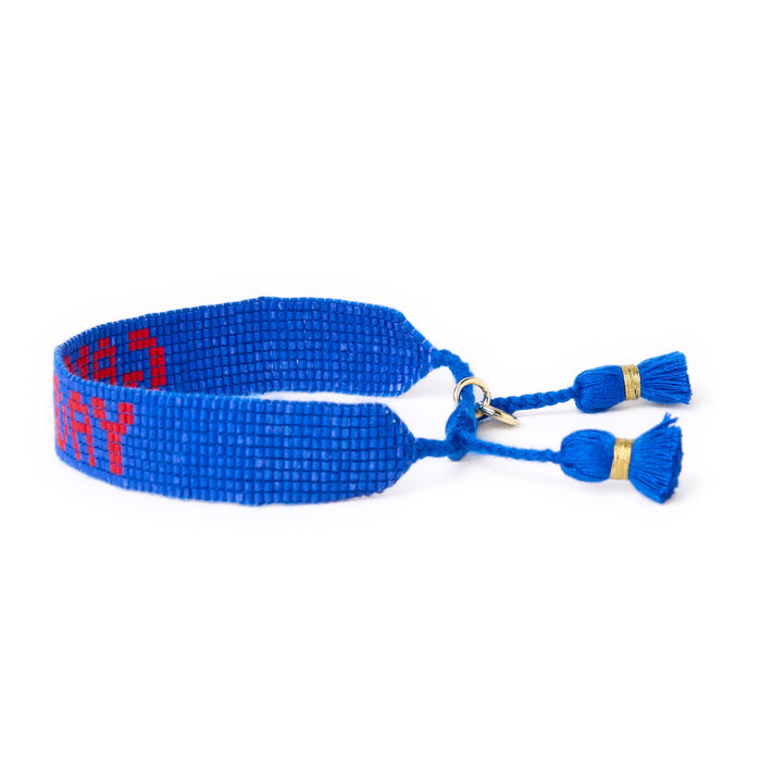 Game Day Adjustable Beaded Bracelet Blue + Red Sliding Knot