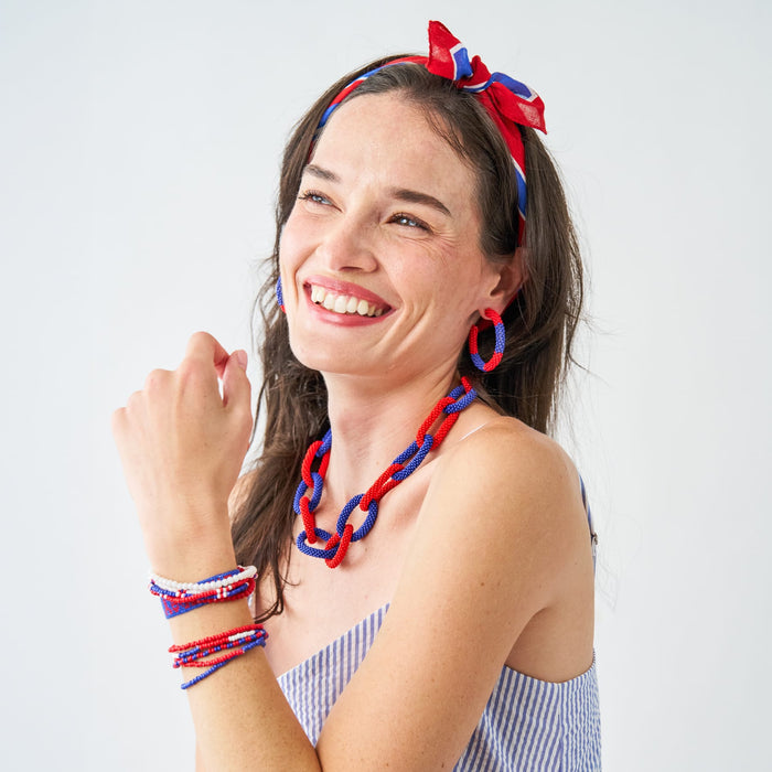 Game Day Adjustable Beaded Bracelet Blue + Red Sliding Knot