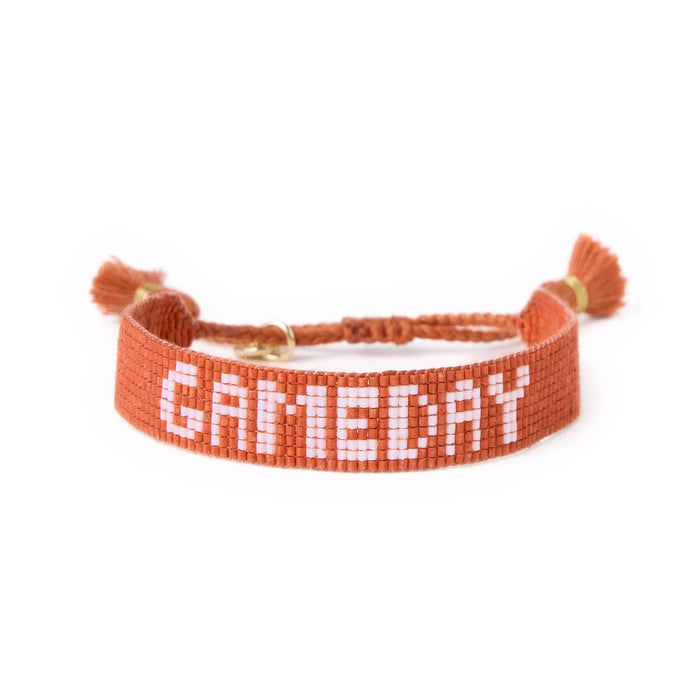 Game Day Adjustable Beaded Bracelet Burnt Orange + White Sliding Knot