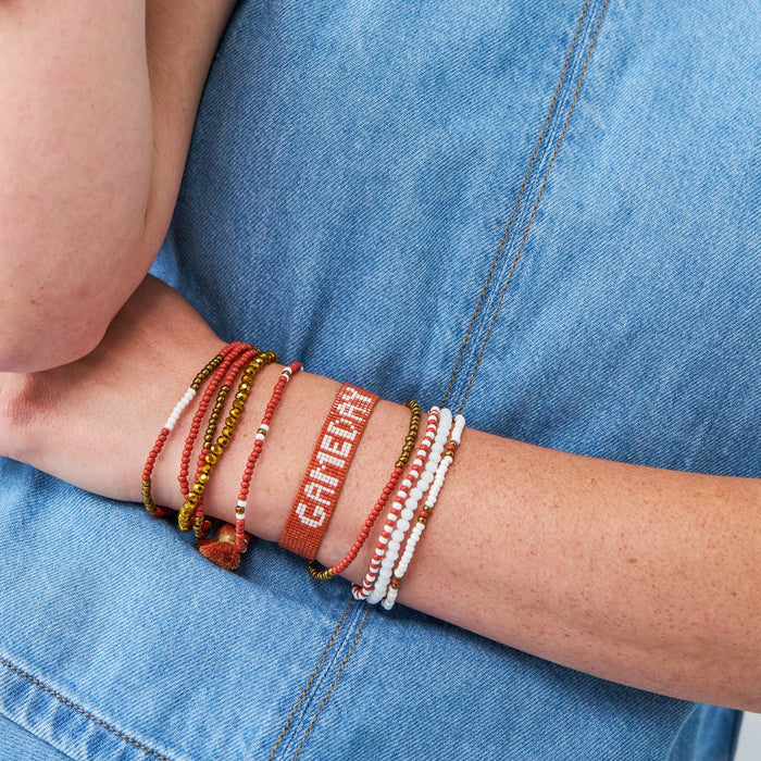 Game Day Adjustable Beaded Bracelet Burnt Orange + White Sliding Knot