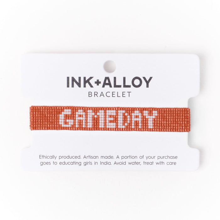 Game Day Adjustable Beaded Bracelet Burnt Orange + White Sliding Knot