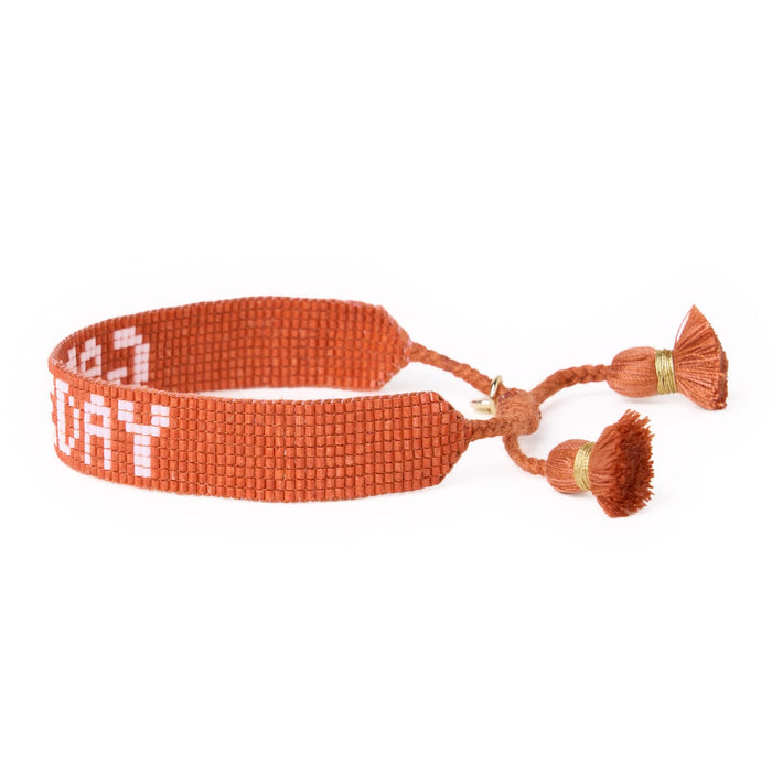 Game Day Adjustable Beaded Bracelet Burnt Orange + White Sliding Knot