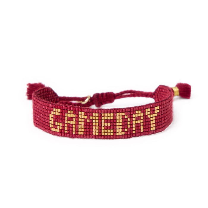 Game Day Adjustable Beaded Bracelet Garnet + Gold Sliding Knot