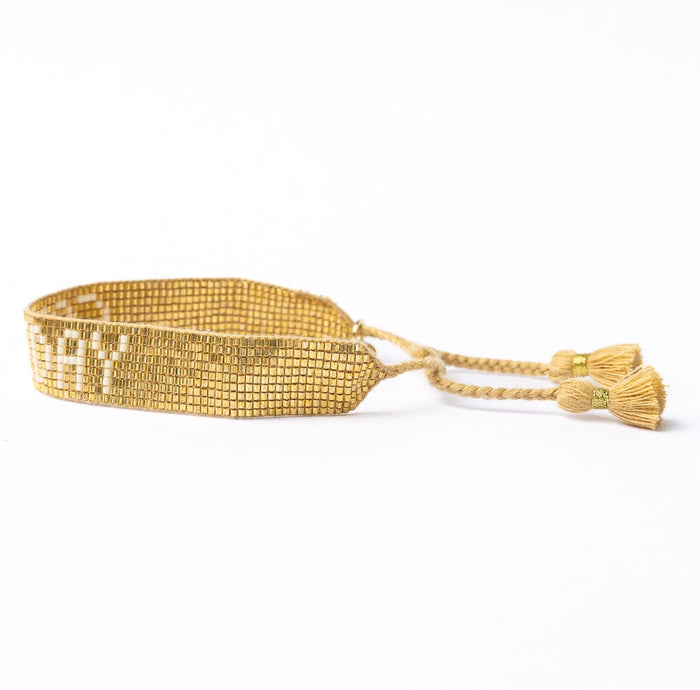 Game Day Adjustable Beaded Bracelet Gold Sliding Knot