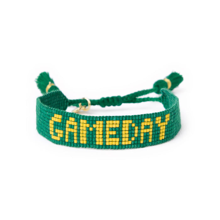 Game Day Adjustable Beaded Bracelet Green + Yellow Sliding Knot