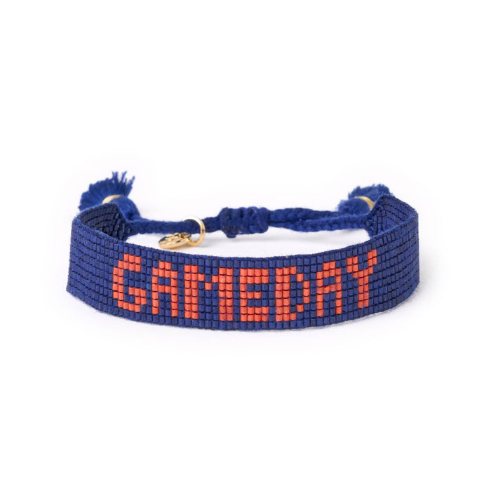 Game Day Adjustable Beaded Bracelet Navy + Orange Sliding Knot