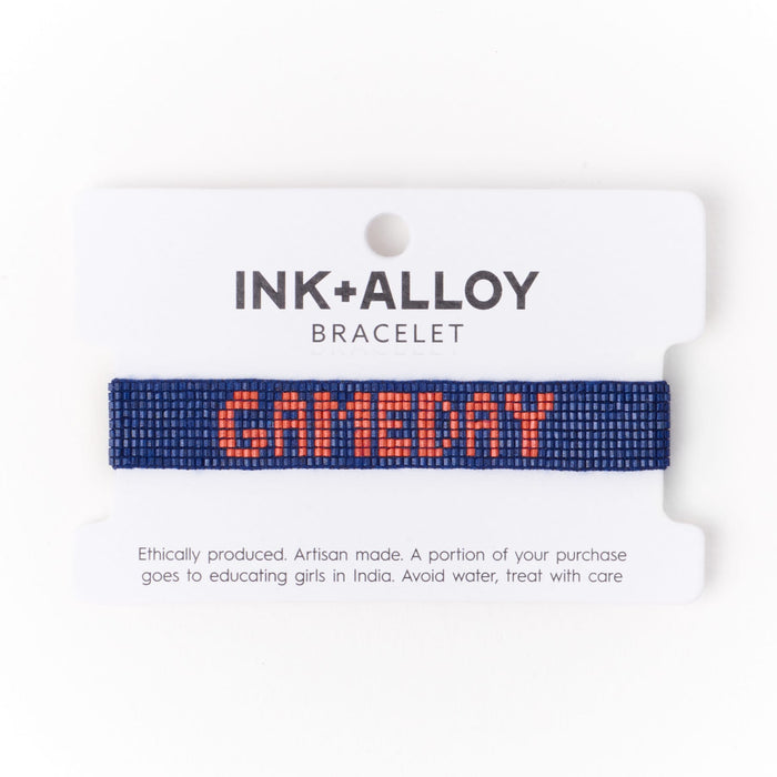 Game Day Adjustable Beaded Bracelet Navy + Orange Sliding Knot