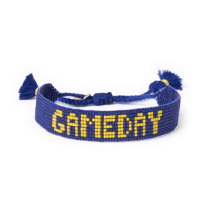 Game Day Adjustable Beaded Bracelet Navy + Yellow Sliding Knot
