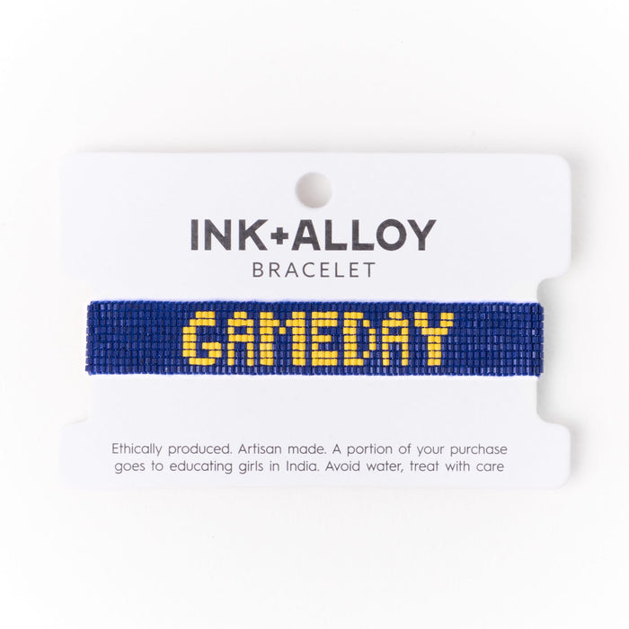 Game Day Adjustable Beaded Bracelet Navy + Yellow Sliding Knot