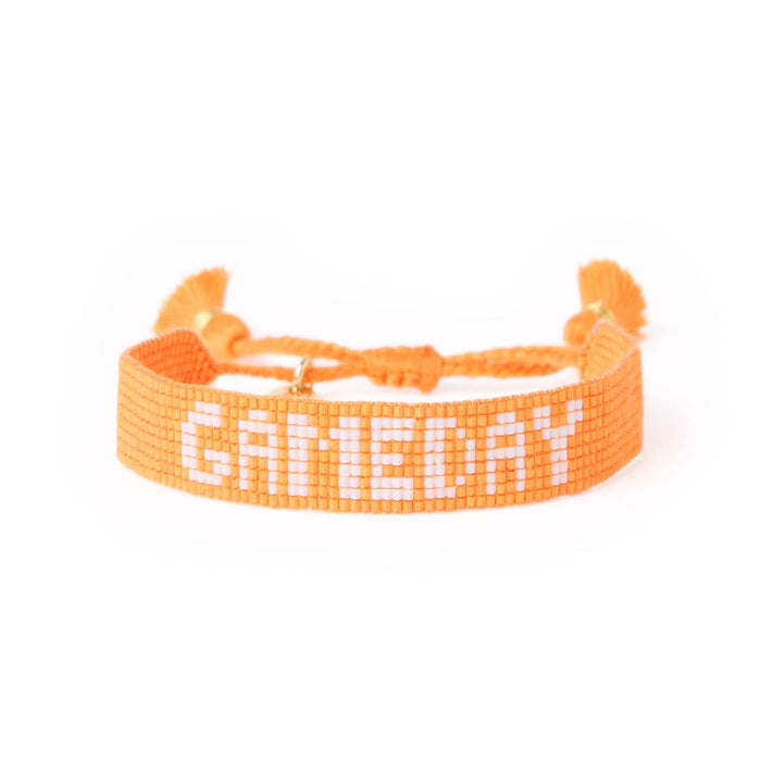Game Day Adjustable Beaded Bracelet Orange + White Sliding Knot