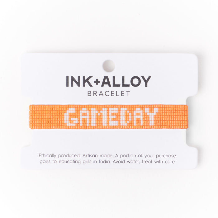 Game Day Adjustable Beaded Bracelet Orange + White Sliding Knot