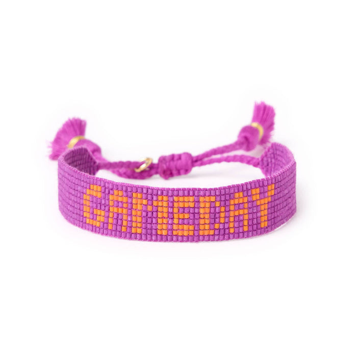 Game Day Adjustable Beaded Bracelet Purple + Orange Sliding Knot
