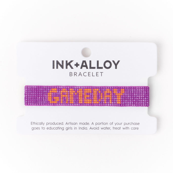 Game Day Adjustable Beaded Bracelet Purple + Orange Sliding Knot