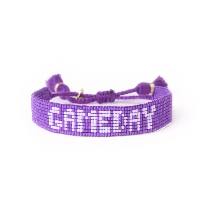 Game Day Adjustable Beaded Bracelet Purple + White Sliding Knot