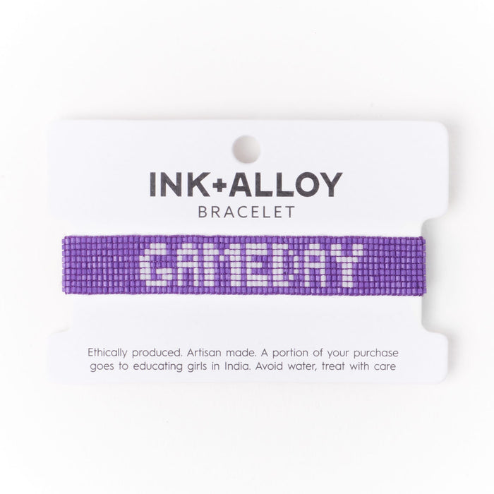 Game Day Adjustable Beaded Bracelet Purple + White Sliding Knot