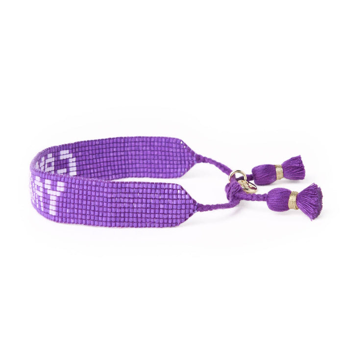 Game Day Adjustable Beaded Bracelet Purple + White Sliding Knot