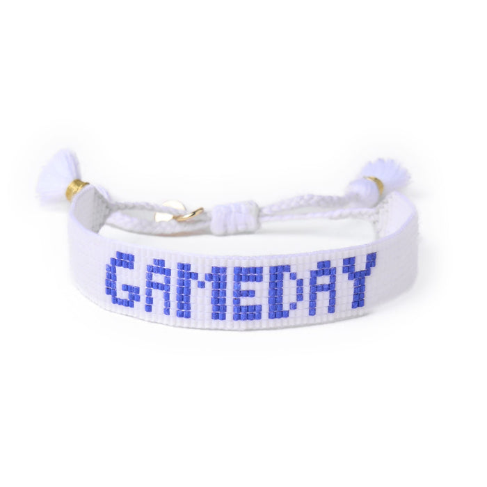 Game Day Adjustable Beaded Bracelet White + Blue Sliding Knot