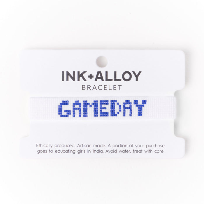 Game Day Adjustable Beaded Bracelet White + Blue Sliding Knot