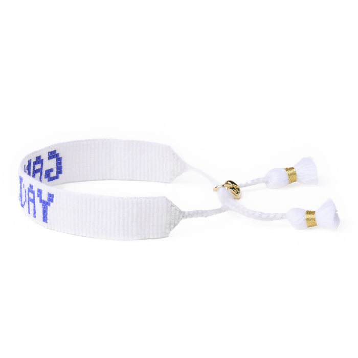 Game Day Adjustable Beaded Bracelet White + Blue Sliding Knot