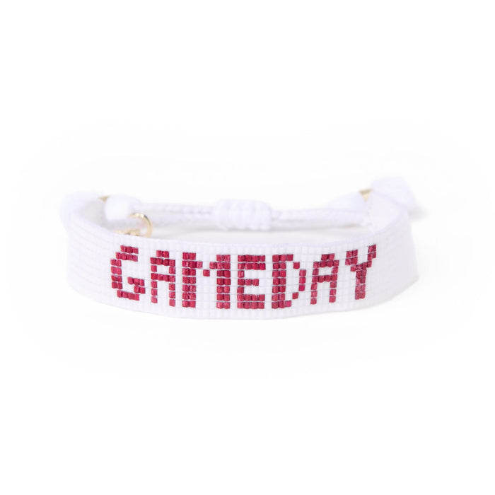 Game Day Adjustable Beaded Bracelet White + Dark Red Sliding Knot