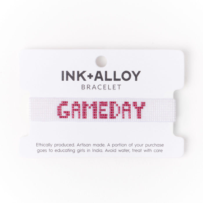 Game Day Adjustable Beaded Bracelet White + Dark Red Sliding Knot