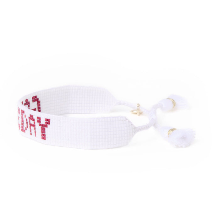 Game Day Adjustable Beaded Bracelet White + Dark Red Sliding Knot