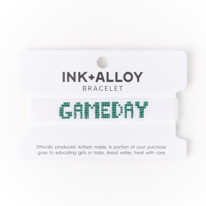 Game Day Adjustable Beaded Bracelet White + Green Sliding Knot