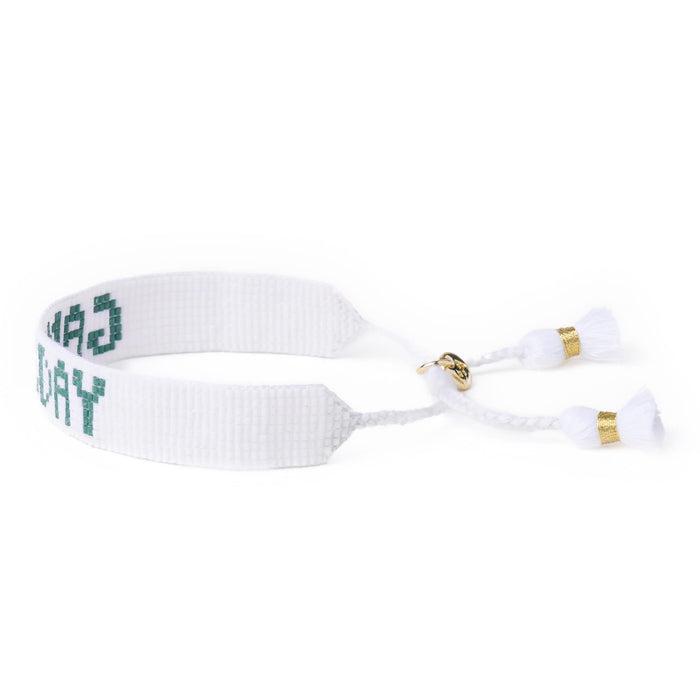 Game Day Adjustable Beaded Bracelet White + Green Sliding Knot