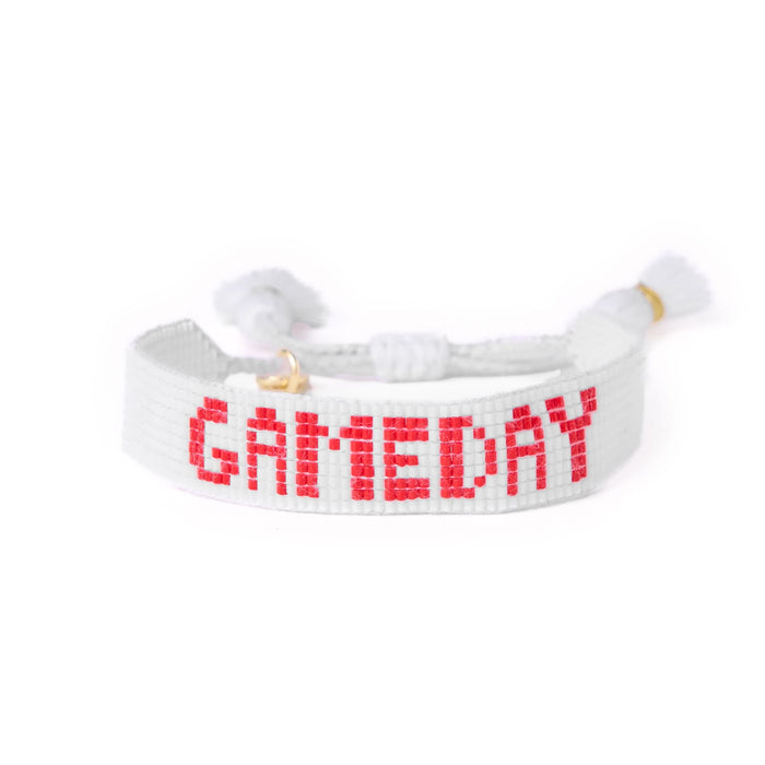 Game Day Adjustable Beaded Bracelet White + Red Sliding Knot
