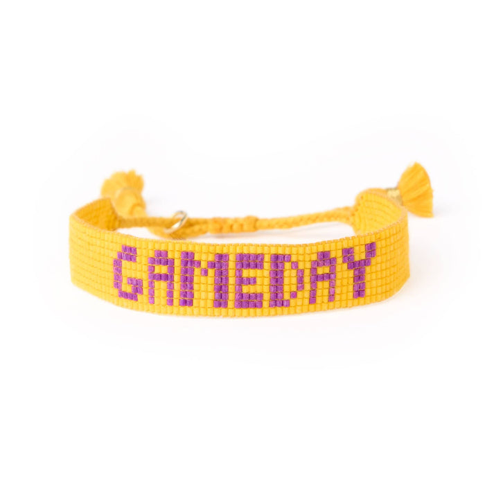 Game Day Adjustable Beaded Bracelet Yellow + Purple Sliding Knot