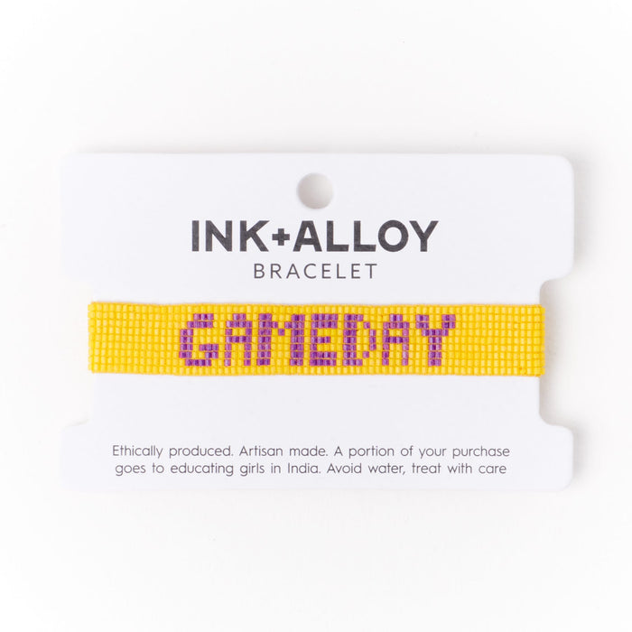 Game Day Adjustable Beaded Bracelet Yellow + Purple Sliding Knot