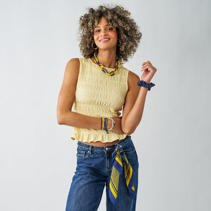 Game Day Alternating Stripe Scarf + Scrunchie Yellow + Navy 21x21 Scarf