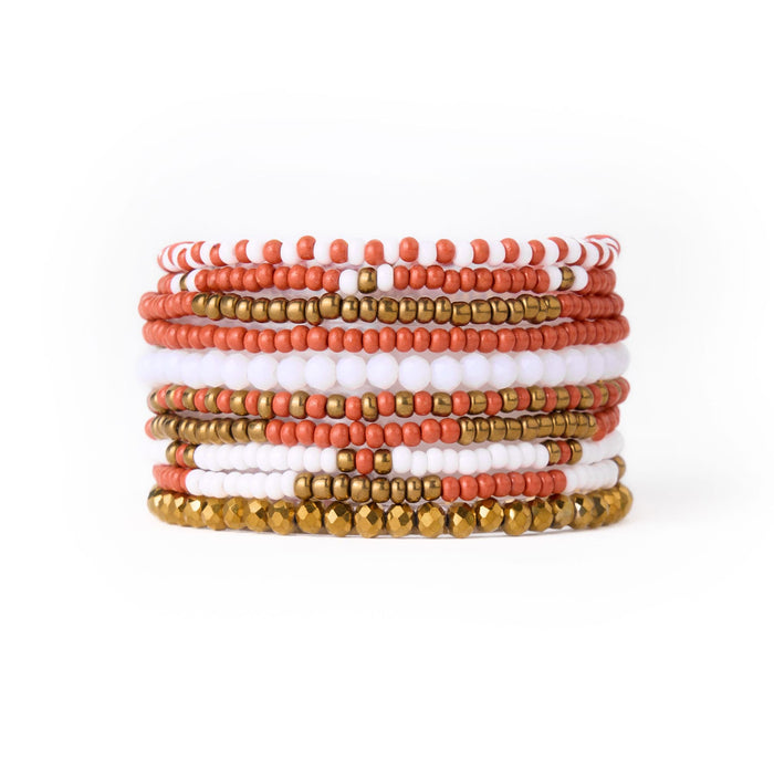 Game Day Beaded 10 Strand Stretch Bracelet Set Burnt Orange Bracelet