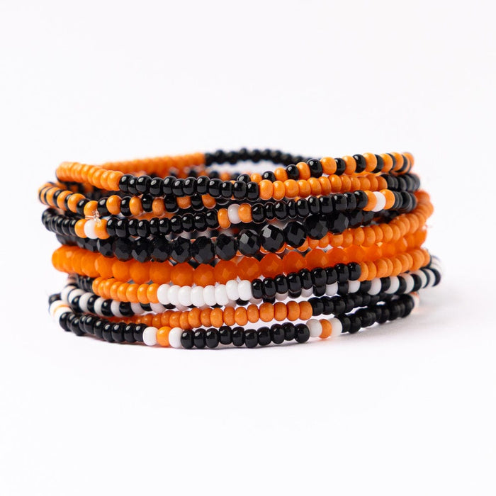 Game Day Beaded 10 Strand Stretch Bracelet Set Orange + Black Stack