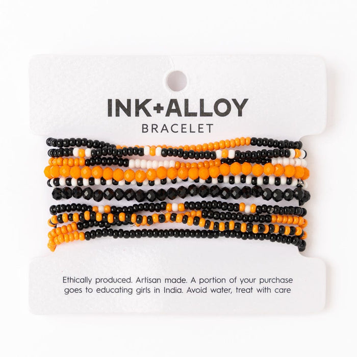 Game Day Beaded 10 Strand Stretch Bracelet Set Orange + Black Stack