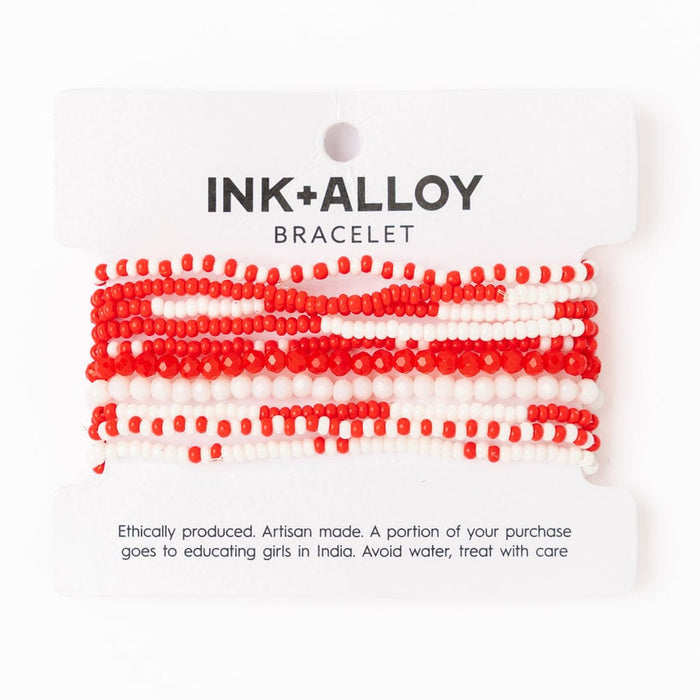 Game Day Beaded 10 Strand Stretch Bracelet Set Crimson + Cream Stack