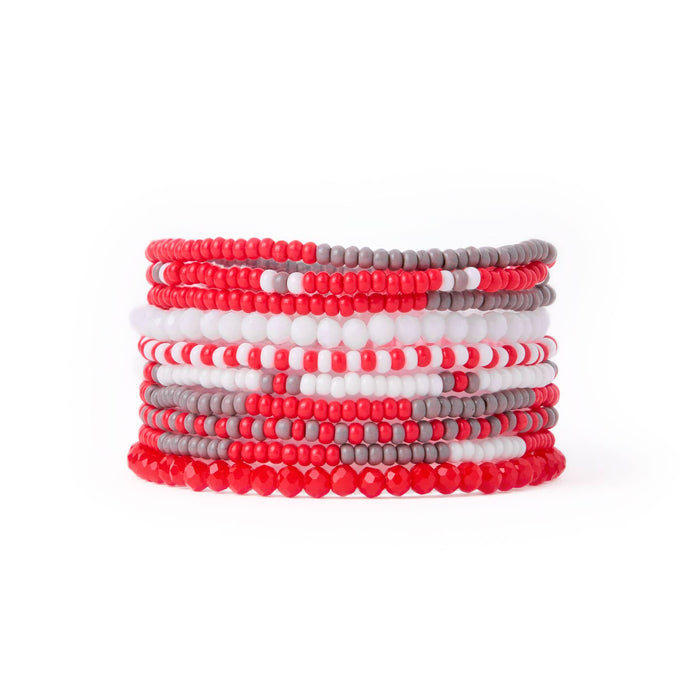 Game Day Beaded 10 Strand Stretch Bracelet Set Scarlet + Gray Bracelet