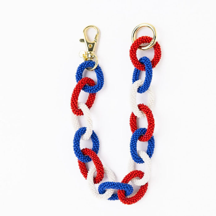 Game Day Beaded Bag Chain Blue + Crimson Key Ring + Bag Charm