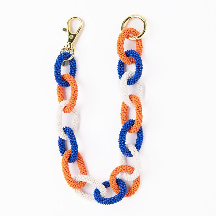 Game Day Beaded Bag Chain Blue + Orange Key Ring + Bag Charm