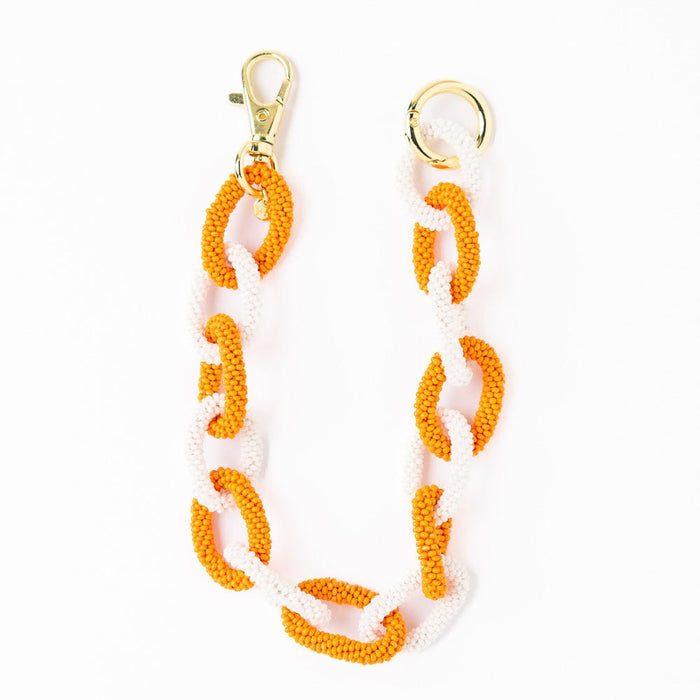 Game Day Beaded Bag Chain Orange + White Key Ring + Bag Charm