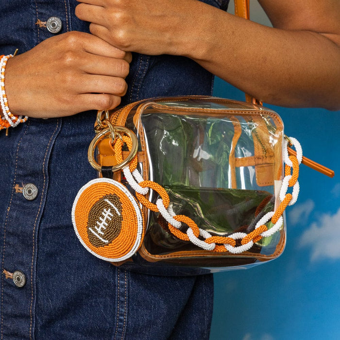 Game Day Beaded Bag Chain Orange + White Key Ring + Bag Charm