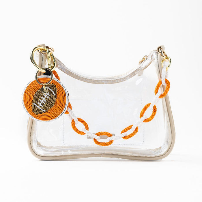 Game Day Beaded Bag Chain Orange + White Key Ring + Bag Charm