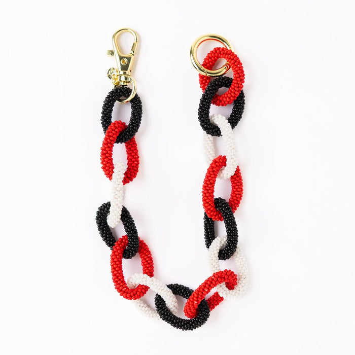 Game Day Beaded Bag Chain Red + Black Key Ring + Bag Charm