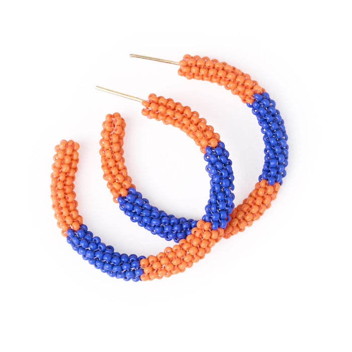 Game Day Beaded Color Block Hoop Earrings Blue + Orange Hoop