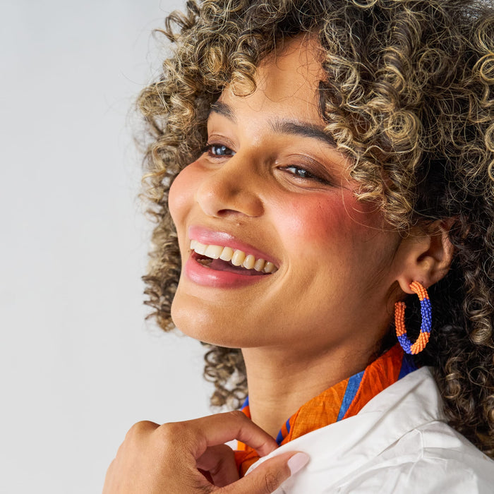 Game Day Beaded Color Block Hoop Earrings Blue + Orange Hoop