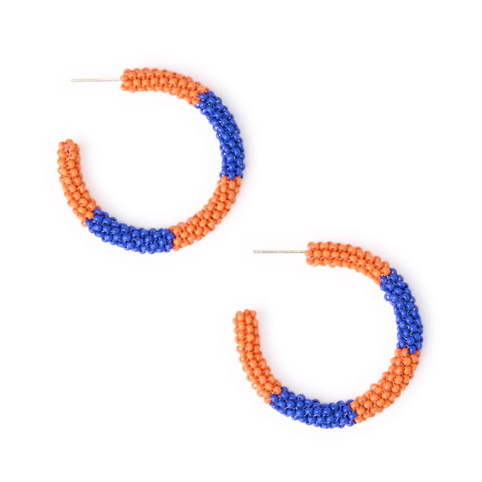 Game Day Beaded Color Block Hoop Earrings Blue + Orange Hoop