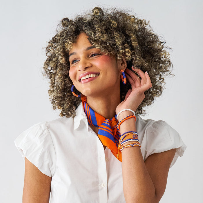 Game Day Beaded Color Block Hoop Earrings Blue + Orange Hoop
